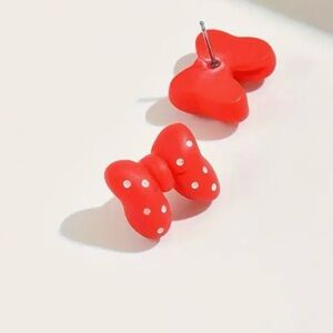 Disney Red Bow Minnie Mouse Cute Stud Earrings